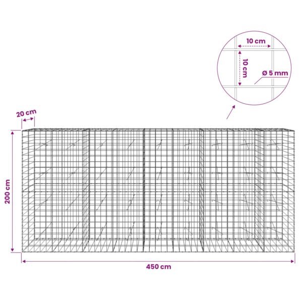 vidaXL Gabión s drôtom 5 mm a sieťou 10x10 cm 450x20x200 cm – Obrázok 6