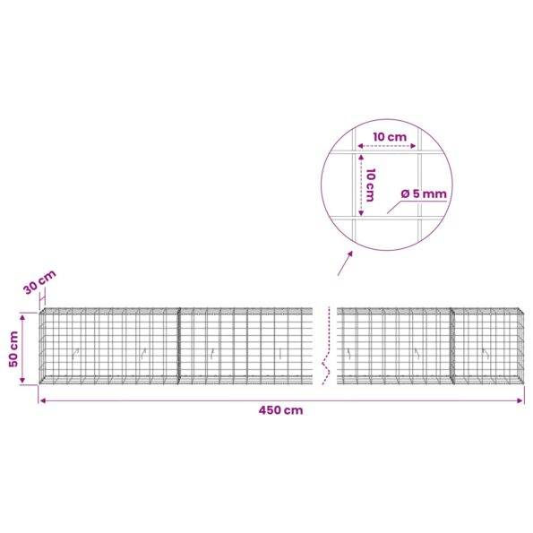 vidaXL Gabión s drôtom 5 mm a sieťou 10x10 cm 450x30x50 cm – Obrázok 6