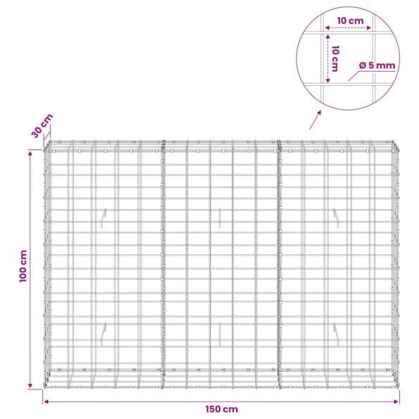 vidaXL Gabión s drôtom 5 mm a sieťou 10x10 cm 150x30x100 cm – Obrázok 6