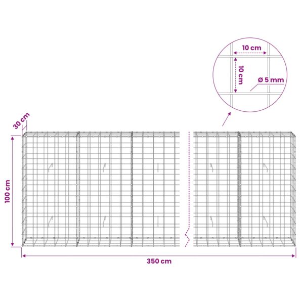 vidaXL Gabión s drôtom 5 mm a sieťou 10x10 cm 350x30x100 cm – Obrázok 6