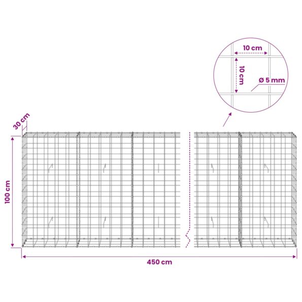 vidaXL Gabión s drôtom 5 mm a sieťou 10x10 cm 450x30x100 cm – Obrázok 6