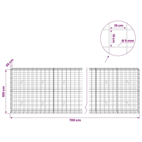 vidaXL Gabión s drôtom 5 mm a sieťou 10x10 cm 700x30x100 cm – Obrázok 6