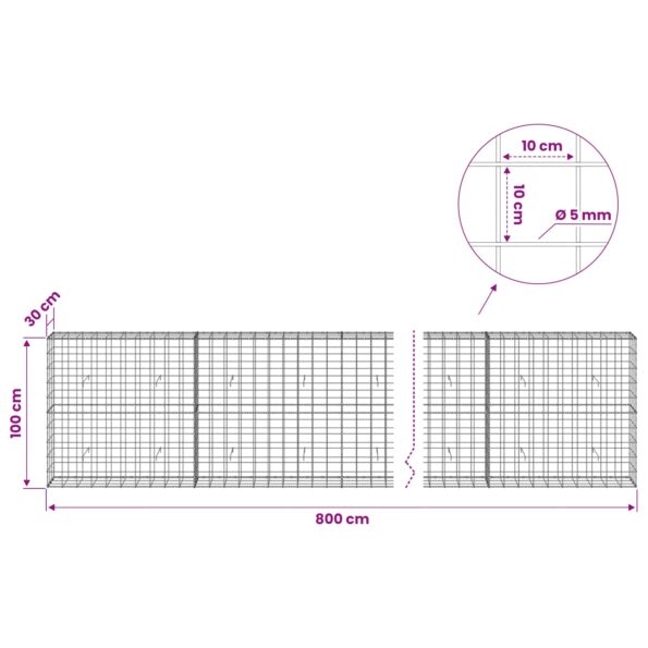 vidaXL Gabión s drôtom 5 mm a sieťou 10x10 cm 800x30x100 cm – Obrázok 6
