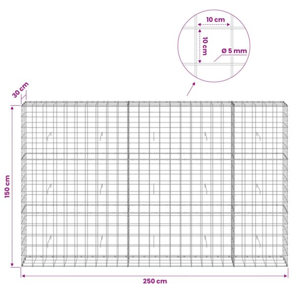 vidaXL Gabión s drôtom 5 mm a sieťou 10x10 cm 250x30x150 cm – Obrázok 6