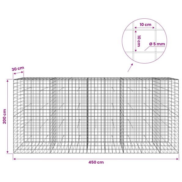 vidaXL Gabión s drôtom 5 mm a sieťou 10x10 cm 450x30x200 cm – Obrázok 6