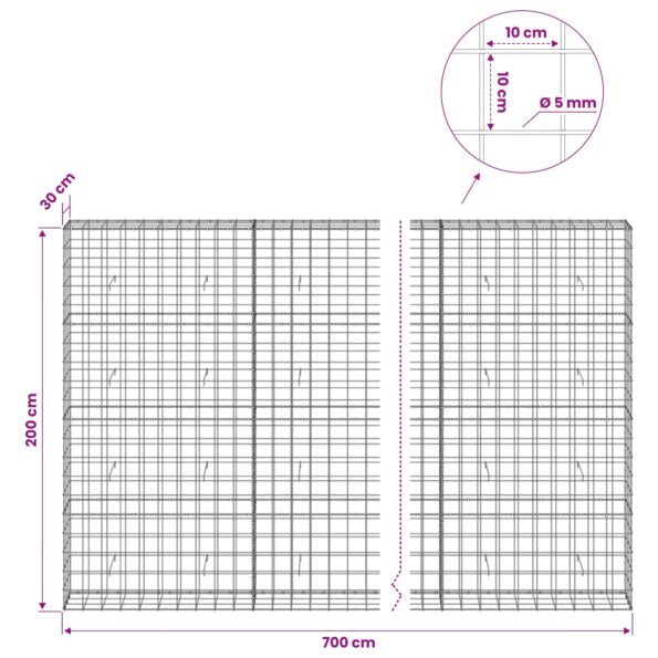 vidaXL Gabión s drôtom 5 mm a sieťou 10x10 cm 700x30x200 cm – Obrázok 6