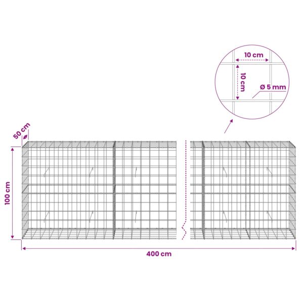 vidaXL Gabión s drôtom 5 mm a sieťou 10x10 cm 400x50x100 cm – Obrázok 6