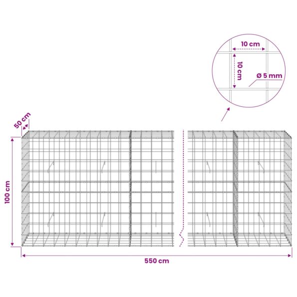 vidaXL Gabión s drôtom 5 mm a sieťou 10x10 cm 550x50x100 cm – Obrázok 6