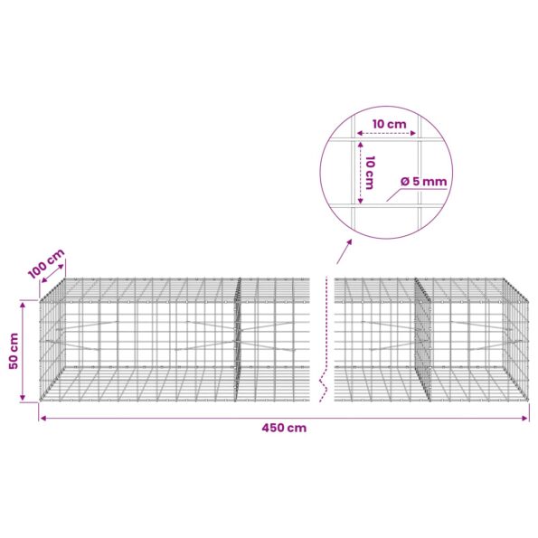 vidaXL Gabión s drôtom 5 mm a sieťou 10x10 cm 450x100x50 cm – Obrázok 6
