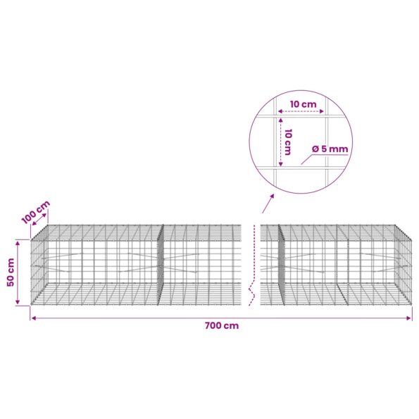 vidaXL Gabión s drôtom 5 mm a sieťou 10x10 cm 700x100x50 cm – Obrázok 6