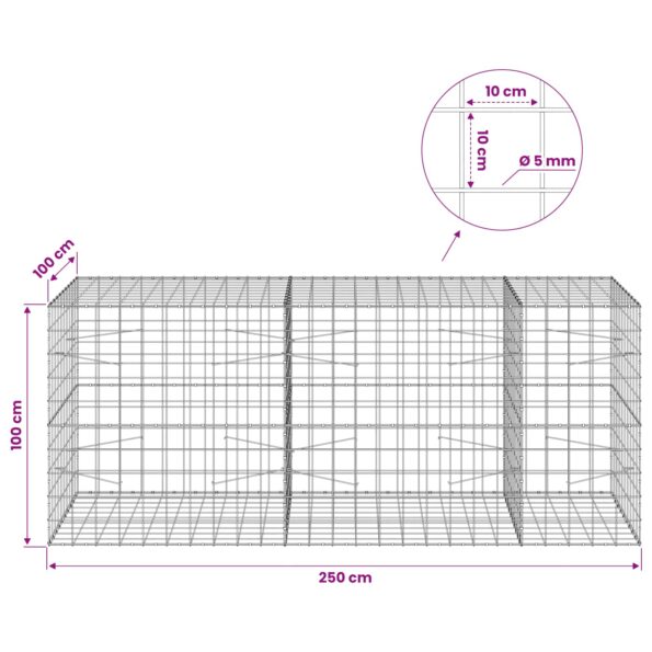 vidaXL Gabión s drôtom 5 mm a sieťou 10x10 cm 250x100x100 cm – Obrázok 6