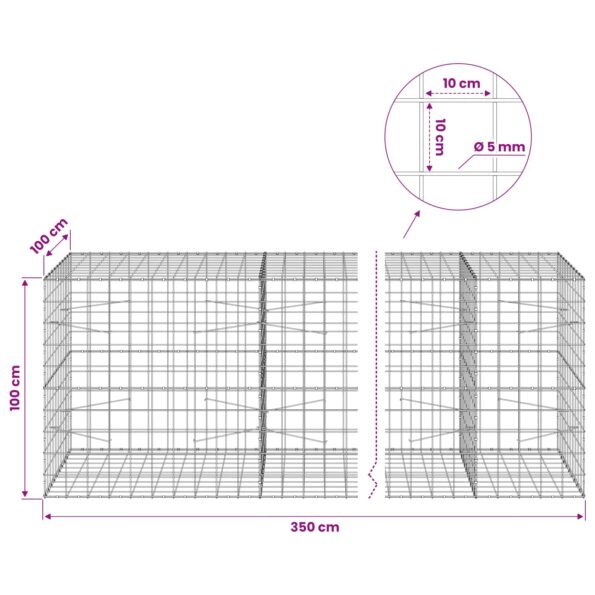 vidaXL Gabión s drôtom 5 mm a sieťou 10x10 cm 350x100x100 cm – Obrázok 6