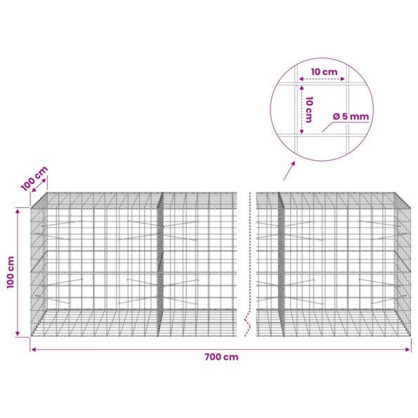 vidaXL Gabión s drôtom 5 mm a sieťou 10x10 cm 700x100x100 cm – Obrázok 6