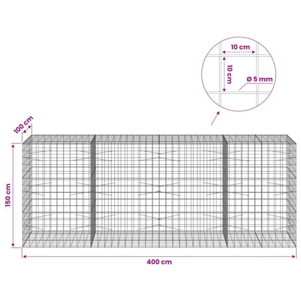 vidaXL Gabión s drôtom 5 mm a sieťou 10x10 cm 400x100x150 cm – Obrázok 6