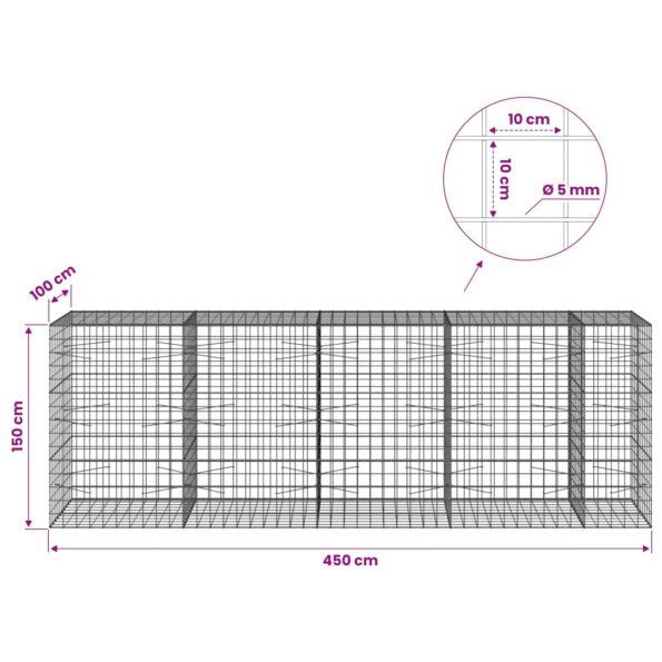 vidaXL Gabión s drôtom 5 mm a sieťou 10x10 cm 450x100x150 cm – Obrázok 6