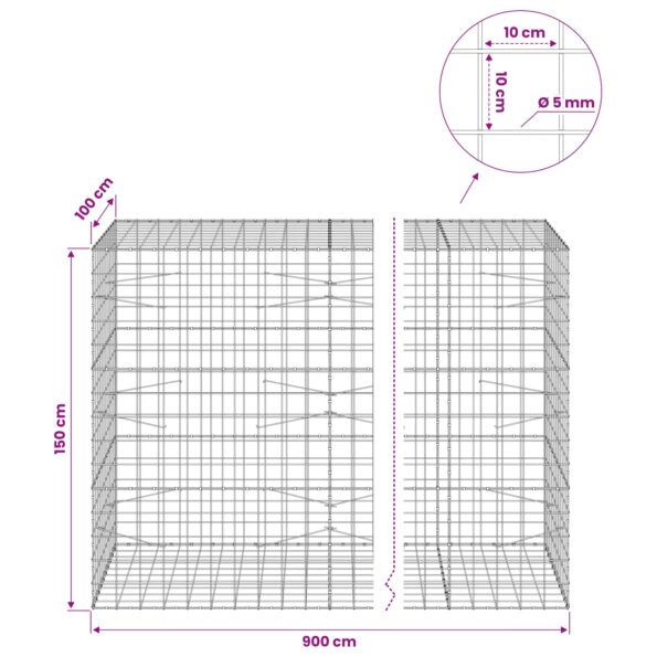 vidaXL Gabión s drôtom 5 mm a sieťou 10x10 cm 900x100x150 cm – Obrázok 6