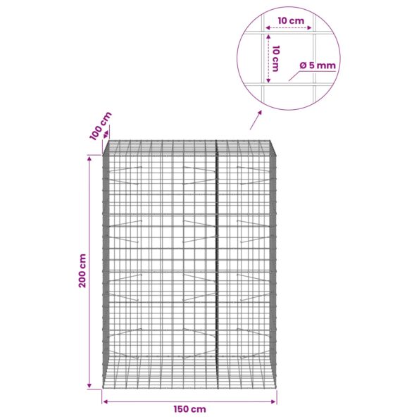 vidaXL Gabión s drôtom 5 mm a sieťou 10x10 cm 150x100x200 cm – Obrázok 6