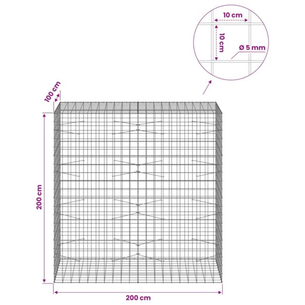 vidaXL Gabión s drôtom 5 mm a sieťou 10x10 cm 200x100x200 cm – Obrázok 6