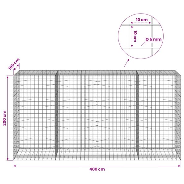 vidaXL Gabión s drôtom 5 mm a sieťou 10x10 cm 400x100x200 cm – Obrázok 6