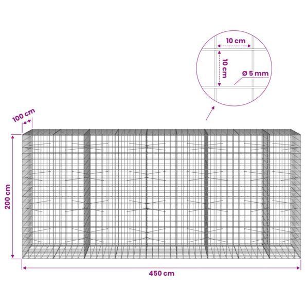 vidaXL Gabión s drôtom 5 mm a sieťou 10x10 cm 450x100x200 cm – Obrázok 6