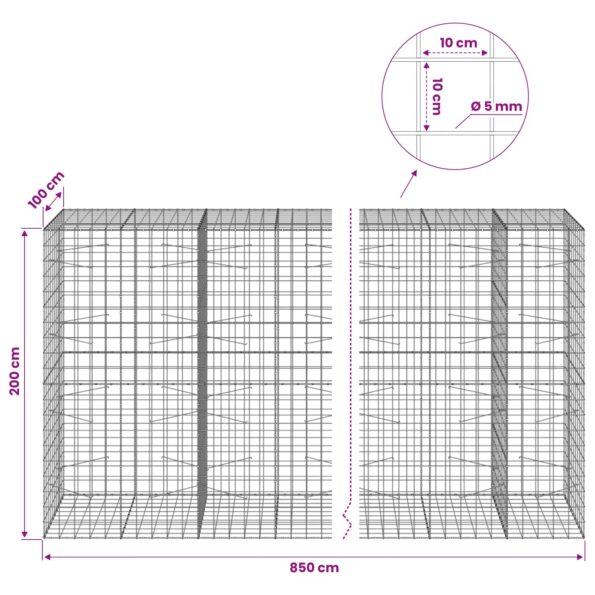 vidaXL Gabión s drôtom 5 mm a sieťou 10x10 cm 850x100x200 cm – Obrázok 6