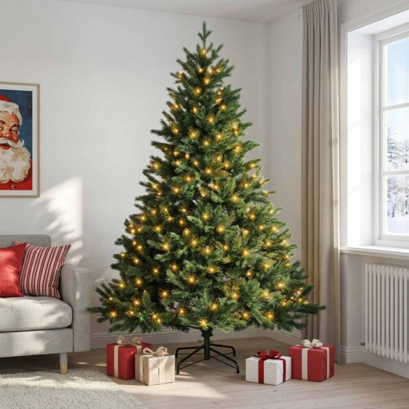 vidaXL Umelý Sklápací Vianočný Stromček 150 cm 150 LED Teplá biela – Obrázok 3