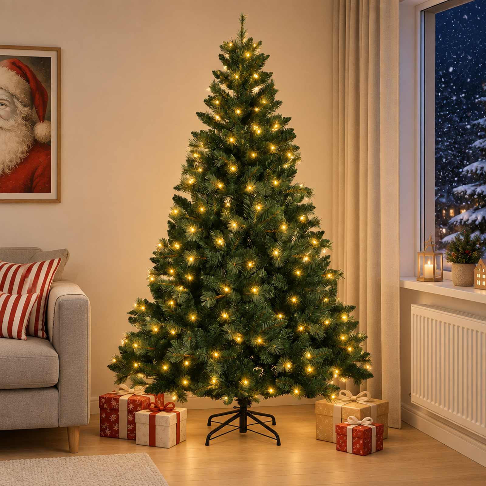 3465482_1.jpg vidaXL Umelý Sklápací Vianočný Stromček 150 cm 150 LED Teplá biela – Obrázok 1