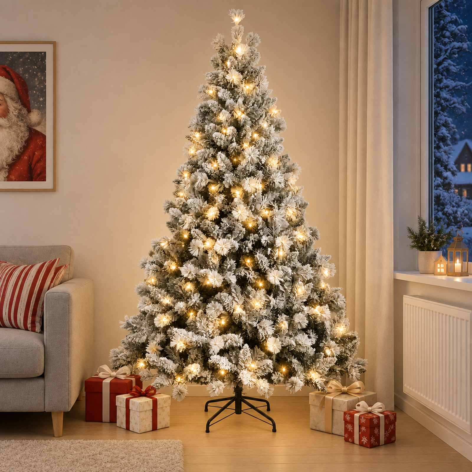 3465484_1.jpg vidaXL Umelý Sklápací Vianočný Stromček 150 cm 150 LED Teplá biela – Obrázok 1