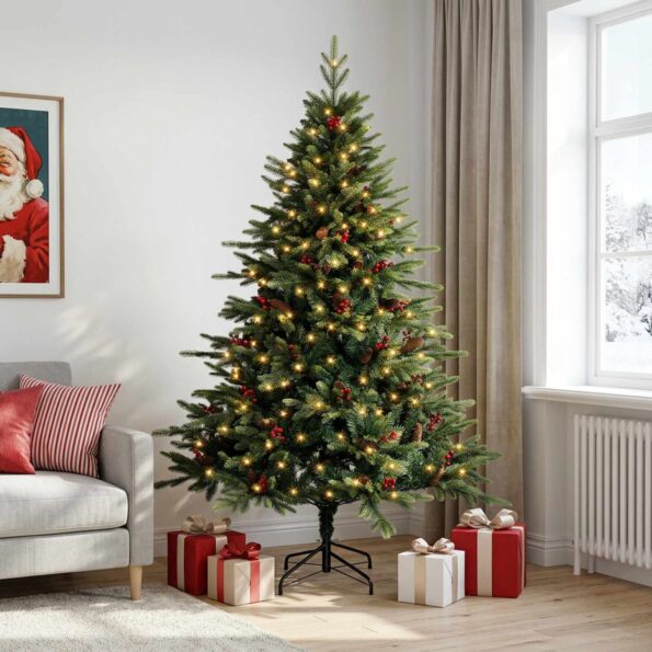 vidaXL Umelý Sklápací Vianočný Stromček 150 cm 150 LED Teplá biela – Obrázok 3