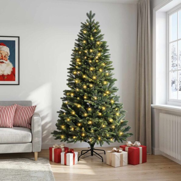 vidaXL Umelý Sklápací Vianočný Stromček 150 cm 150 LED Teplá biela – Obrázok 3