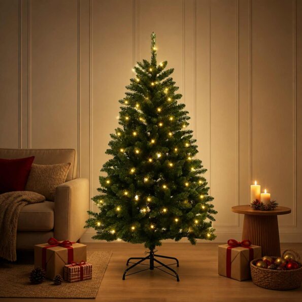 vidaXL Umelý Sklápací Vianočný Stromček 150 cm 150 LED Teplá biela – Obrázok 3