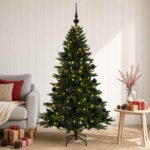 vidaXL Umelý vianočný stromček s vianočnými guľami 150 cm 150 LED