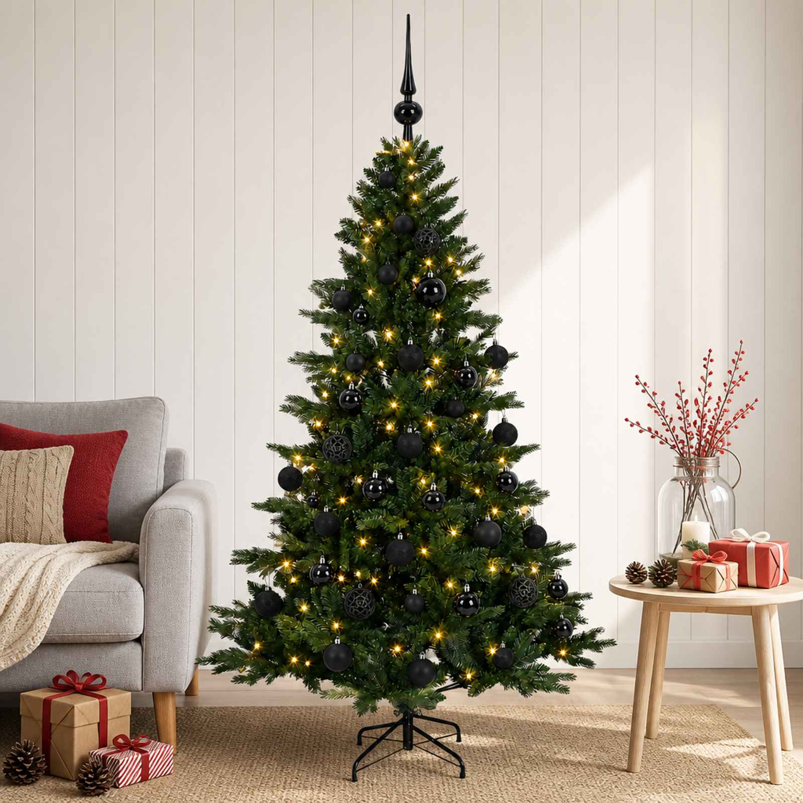 3465576_1.jpg vidaXL Umelý vianočný stromček s vianočnými guľami 150 cm 150 LED – Obrázok 1