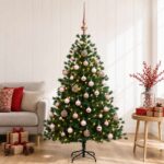 vidaXL Umelý vianočný stromček s vianočnými guľami 150 cm 150 LED