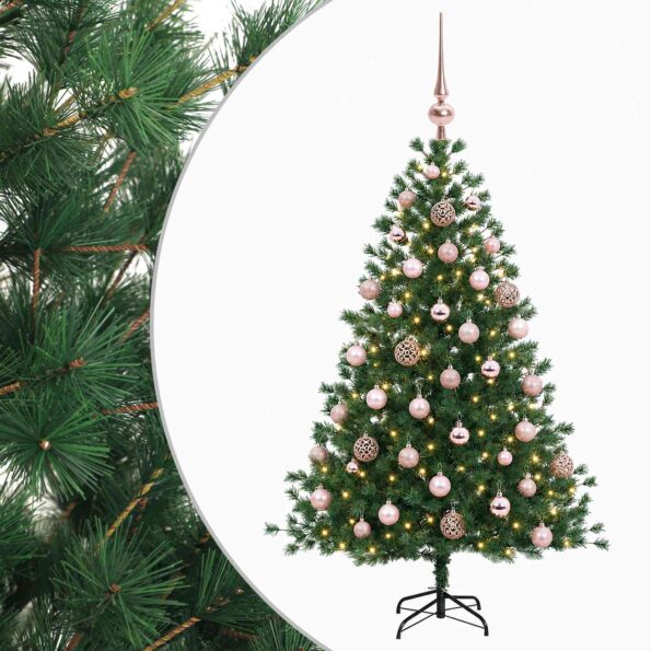 vidaXL Umelý vianočný stromček s vianočnými guľami 150 cm 150 LED – Obrázok 2