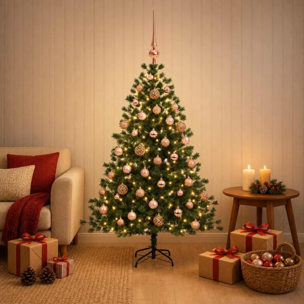 vidaXL Umelý vianočný stromček s vianočnými guľami 150 cm 150 LED – Obrázok 3