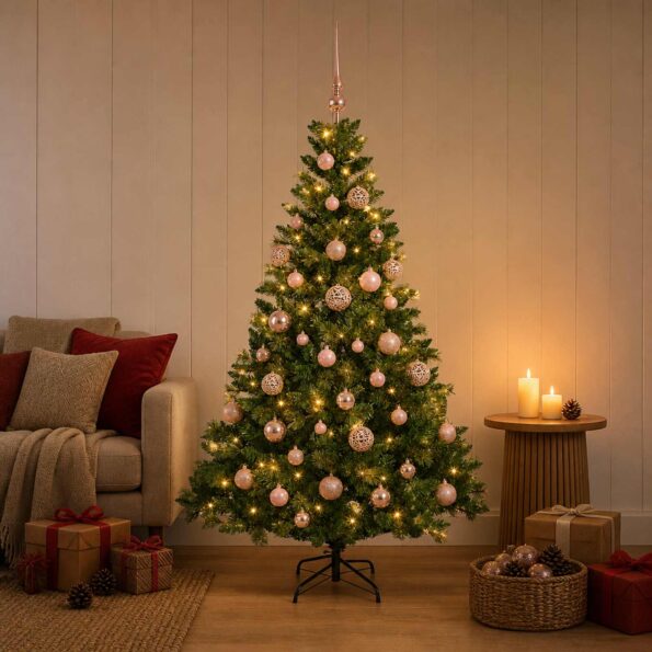 vidaXL Umelý vianočný stromček s guľami 120 cm 150 LED Teplá biela – Obrázok 3