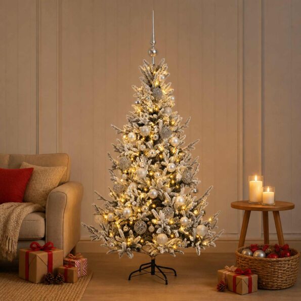 vidaXL Umelý vianočný stromček s vianočnými guľami 120 cm 150 LED – Obrázok 3