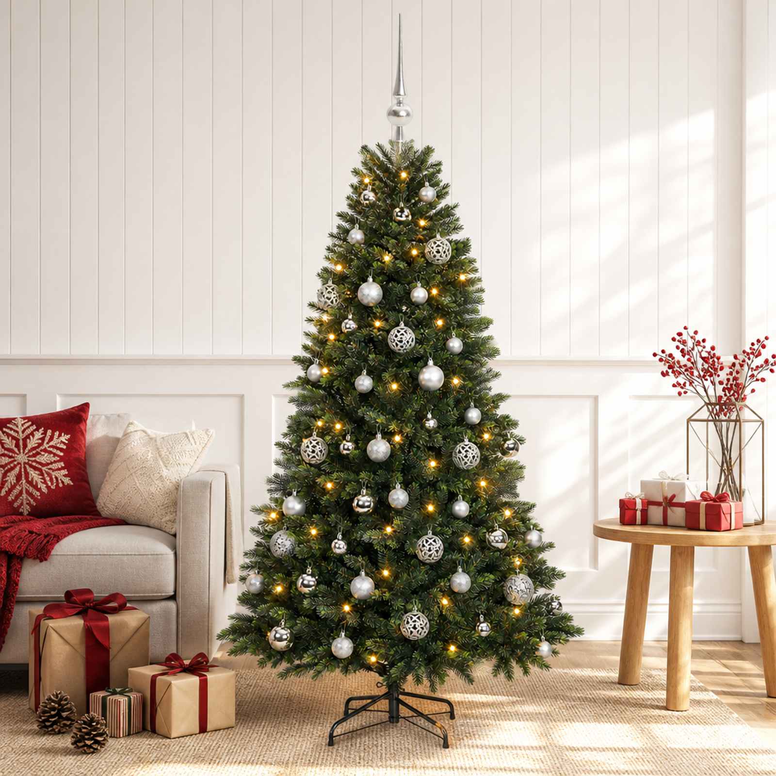 3465979_1.jpg vidaXL Umelý vianočný stromček s guľami 120 cm 150 LED Teplá biela – Obrázok 1