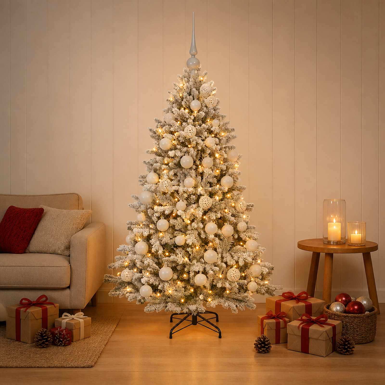 3466068_1.jpg vidaXL Umelý vianočný stromček s guľami 150 cm 150 LED Teplá biela – Obrázok 1