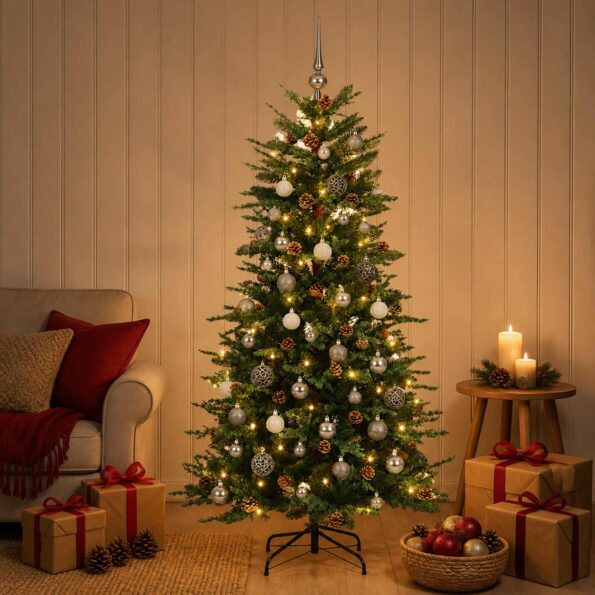 vidaXL Umelý Sklápací Vianočný Stromček 150 cm 150 LED Teplá biela – Obrázok 3