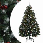 vidaXL Umelý vianočný stromček zelený s guľami 150 cm 150 LED – Obrázok 2