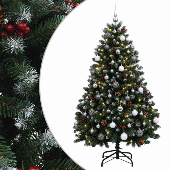 vidaXL Umelý vianočný stromček zelený s guľami 150 cm 150 LED – Obrázok 2