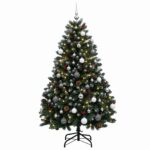 vidaXL Umelý vianočný stromček zelený s guľami 150 cm 150 LED – Obrázok 4