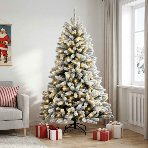 vidaXL Umelý Sklápací Vianočný Stromček 210 cm 300 LED Teplá biela – Obrázok 3