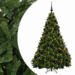 vidaXL Umelý vianočný stromček svetlozelený s vianočnými guľami 240 cm – Obrázok 2