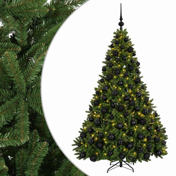 vidaXL Umelý vianočný stromček svetlozelený s vianočnými guľami 240 cm – Obrázok 2