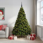 vidaXL Umelý vianočný stromček svetlozelený s vianočnými guľami 240 cm – Obrázok 3