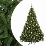vidaXL Umelý vianočný stromček svetlozelený s vianočnými guľami 240 cm – Obrázok 2