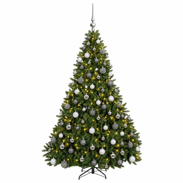 vidaXL Umelý vianočný stromček svetlozelený s vianočnými guľami 240 cm – Obrázok 4